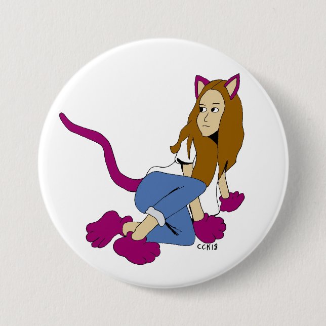 catgirl  3 inch round button (Front)