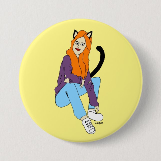 catgirl  3 inch round button (Front)