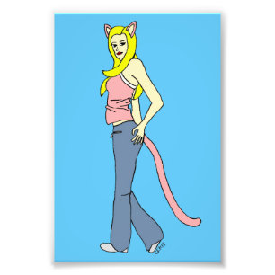 catgirl  button photo print