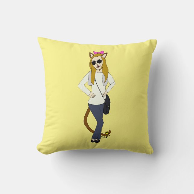 catgirl  button throw pillow (Front)