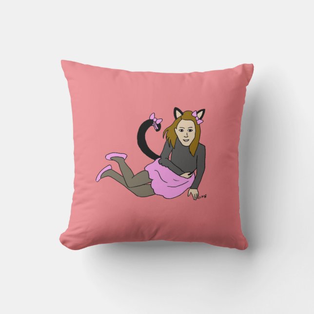 catgirl button throw pillow (Front)