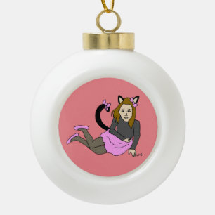 catgirl      ceramic ball christmas ornament