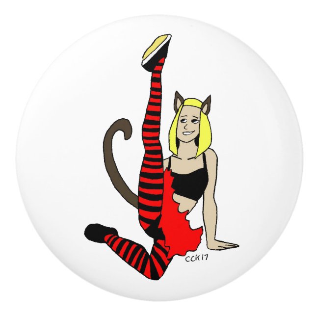 catgirl   ceramic knob (Front)