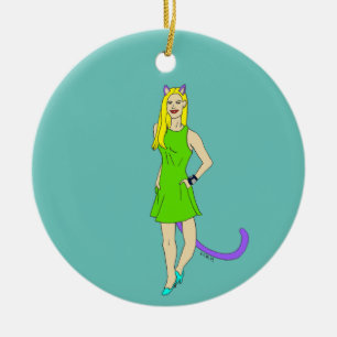 catgirl     ceramic ornament