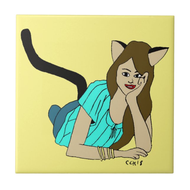 catgirl  ceramic tile (Front)
