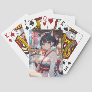 Catgirl in hot spring playing cards