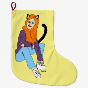 catgirl large christmas stocking