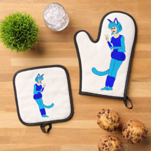 catgirl oven mitt & pot holder set