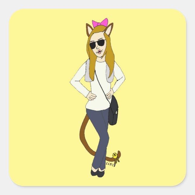 catgirl square sticker (Front)