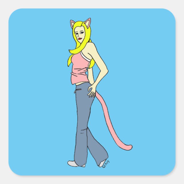 catgirl   square sticker (Front)