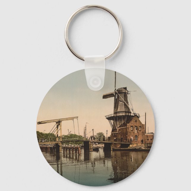 Catharine Bridge and Windmill, Haarlem, Netherland Keychain (Front)