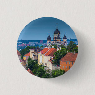 Cathedral and Cityscape   Estonia 1 Inch Round Button