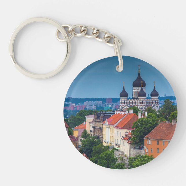 Cathedral and Cityscape | Estonia Keychain (Front)