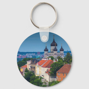 Cathedral and Cityscape Estonia Keychain