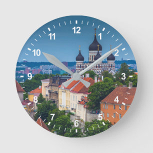 Cathedral and Cityscape   Estonia Round Clock
