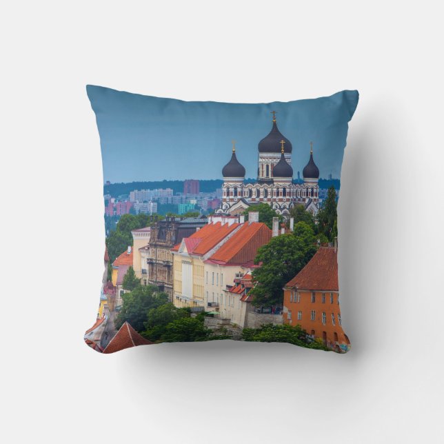 Cathedral and Cityscape | Estonia Throw Pillow (Front)