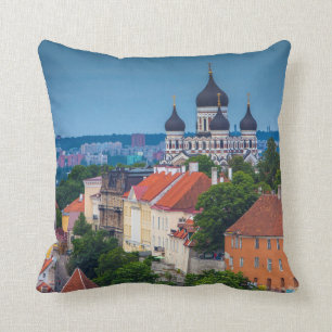 Cathedral and Cityscape   Estonia Throw Pillow