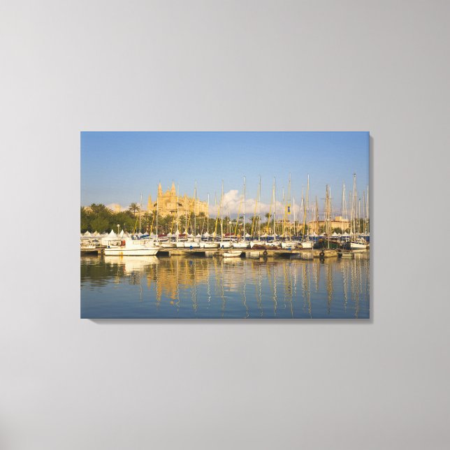 Cathedral and marina, Palma, Mallorca, Spain Canvas Print (Front)