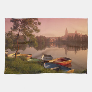 Cathedral and River Tormes, Salamanca, Castile Kitchen Towel