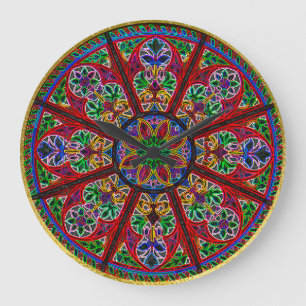 Cathedral Church Stained Glass Colourful Rosette Large Clock