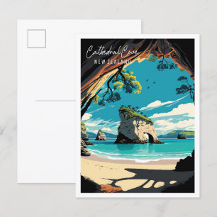 Cathedral Cove New Zealand vintage travel Postcard