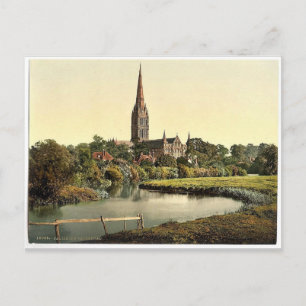 Cathedral, from the river, Salisbury, England rare Postcard