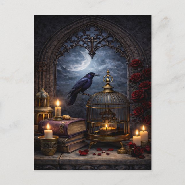 Cathedral Gothic Wall Art – Raven Still Life Postcard (Front)