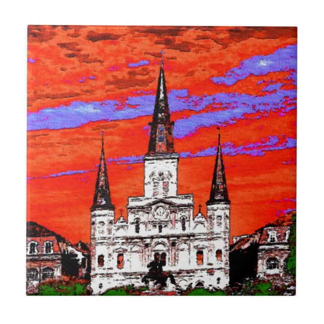 Cathedral, New Orleans, Fauvist Colours Tile (Front)
