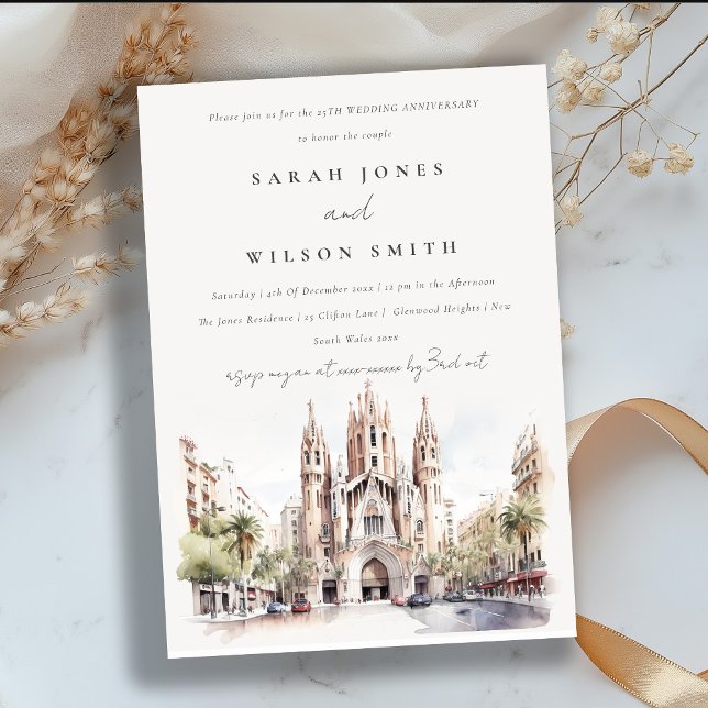 Cathedral of Barcelona Spain Wedding Anniversary Invitation (Creator Uploaded)