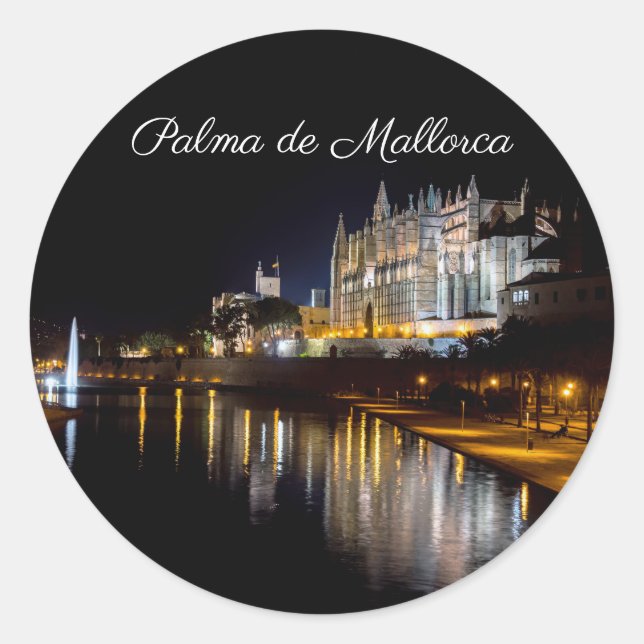 Cathedral of Palma de Mallorca at night - Spain Classic Round Sticker (Front)