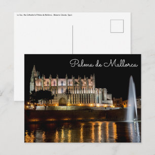 Cathedral of Palma de Mallorca at night - Spain Postcard