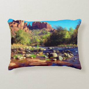 Cathedral Rock reflecting in Oak Creek Accent Pillow