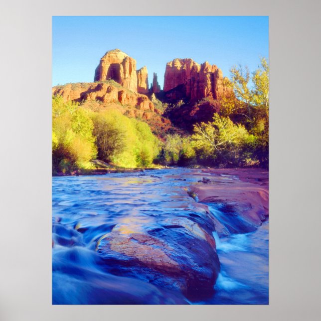 Cathedral Rock reflecting in Oak Creek, Arizona Poster (Front)