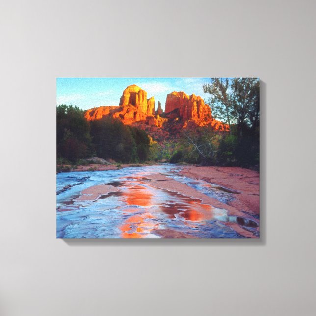 Cathedral Rock reflecting in Oak Creek at Sunset Canvas Print (Front)