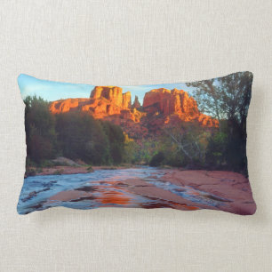 Cathedral Rock reflecting in Oak Creek at Sunset Lumbar Pillow