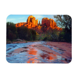 Cathedral Rock reflecting in Oak Creek at Sunset Magnet