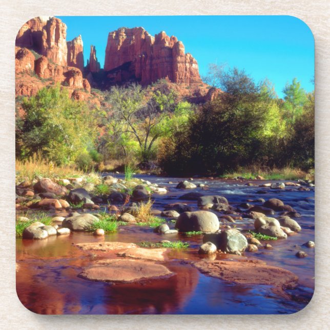 Cathedral Rock reflecting in Oak Creek Coaster (Front)