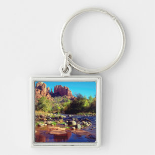 Cathedral Rock reflecting in Oak Creek Keychain