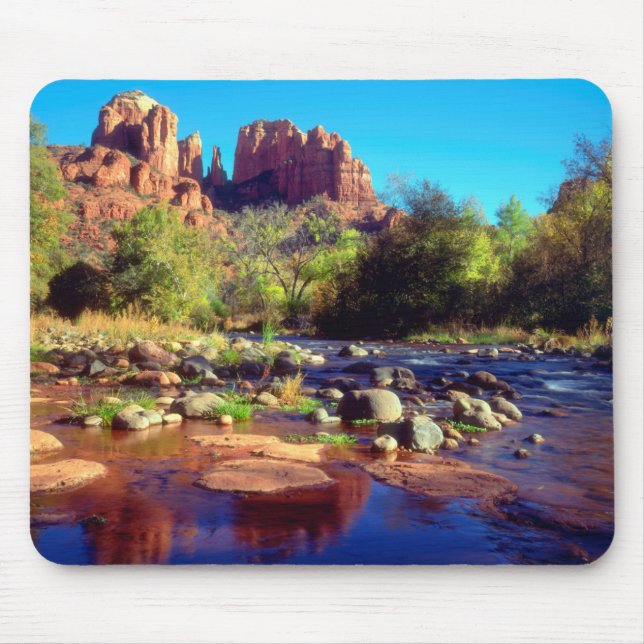 Cathedral Rock reflecting in Oak Creek Mouse Pad (Front)