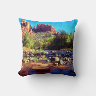 Cathedral Rock reflecting in Oak Creek Throw Pillow