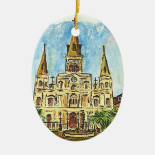 Cathedral Watercolor Ceramic Ornament
