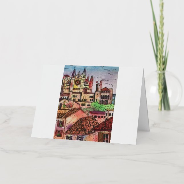 Cathedral Watercolor Folded Foil Greeting Card (Front)