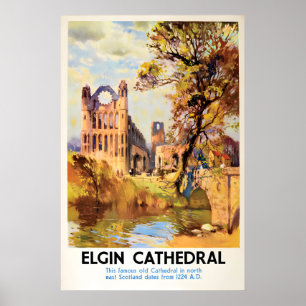 Cathédrale d'Elgin Écosse Affiche Voyage Vintage
