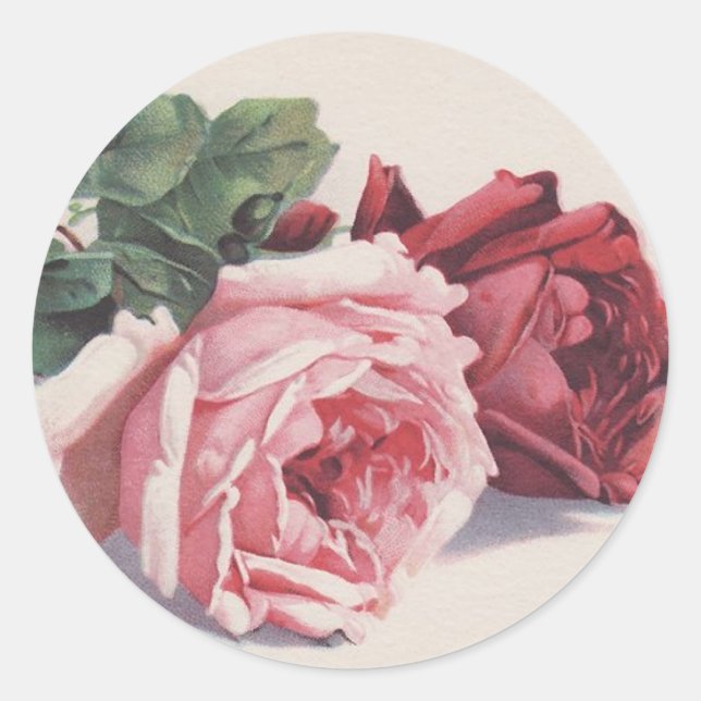 Catherine Klein's Pink & Red Roses Classic Round Sticker (Front)