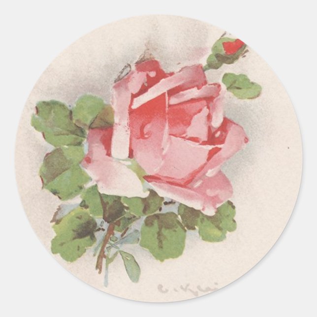 Catherine Klein's Pink Rose Classic Round Sticker (Front)
