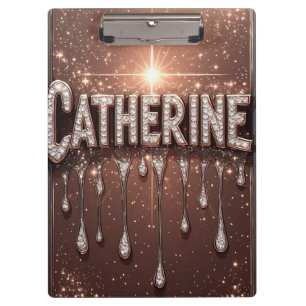 Catherine Name In Rose Gold Dripping Glitter Clipboard