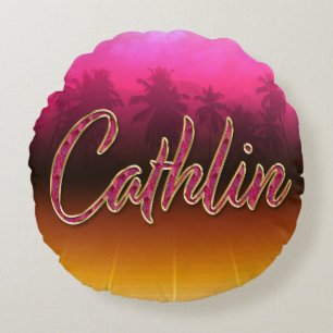 Cathlin Vorname Name golden pink Kissen Round Pillow