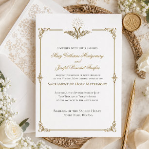 Catholic 19th Century Marian Gold  Wedding Invitation