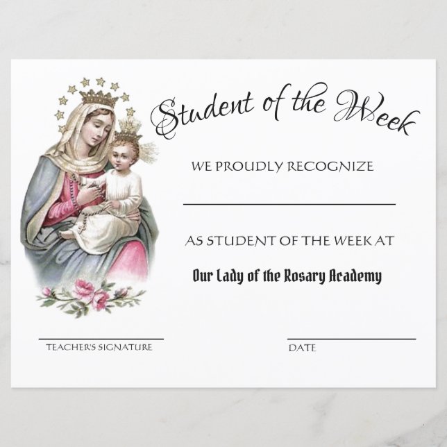 Catholic Achievement School Certificate (Front)