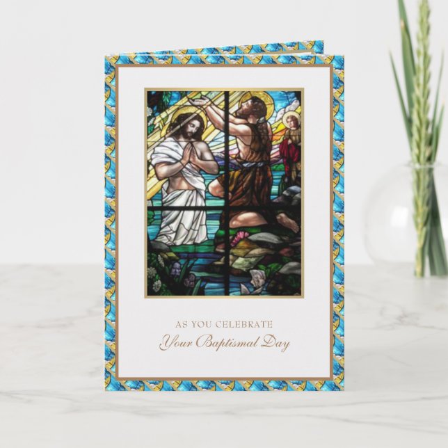 Catholic Adult Baptism Religious Stained Glass Card (Front)